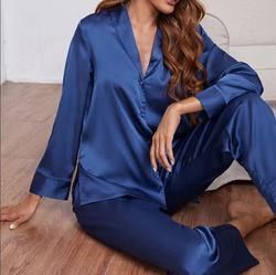 Luxury 2 Piece Set Sleepwear Girl Long 100% Silk Pyjama Satin Washable For Women